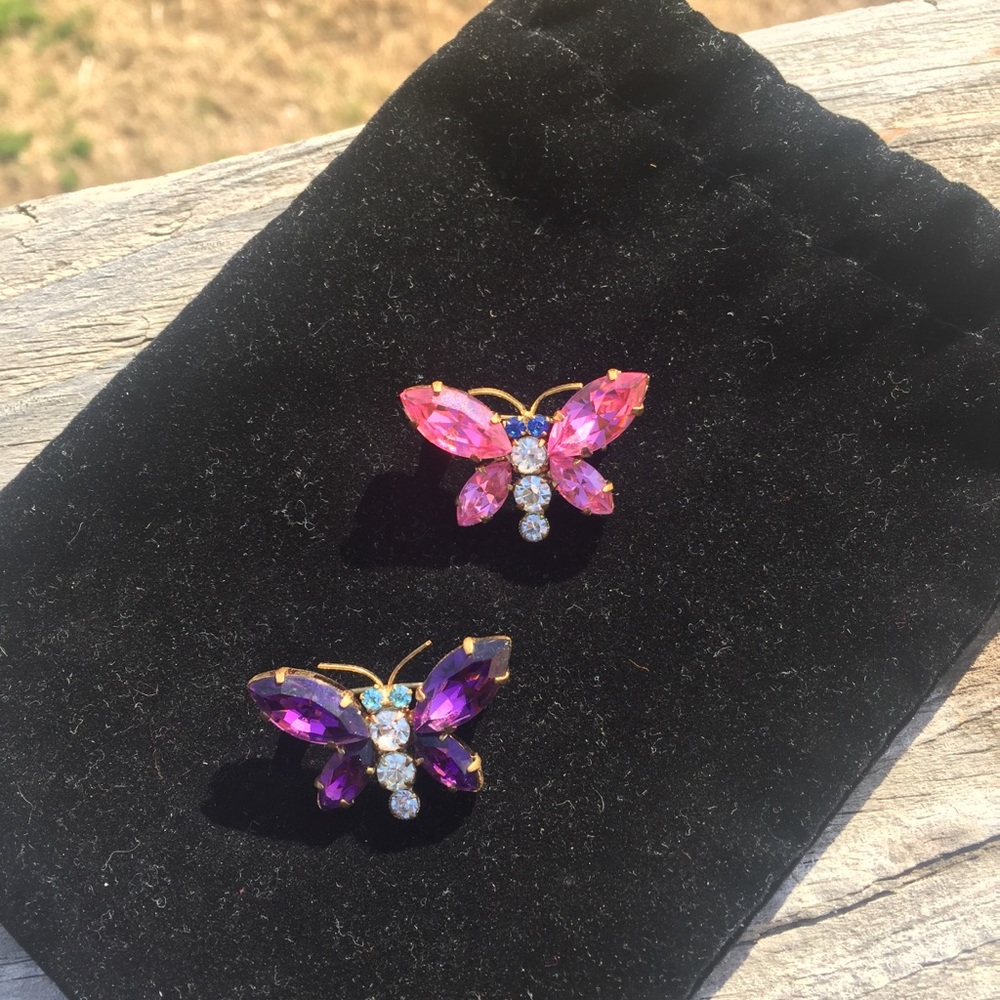 Vintage 1950s Made In Austria Austrian Crystal Butterfly Brooch Pins Stunning